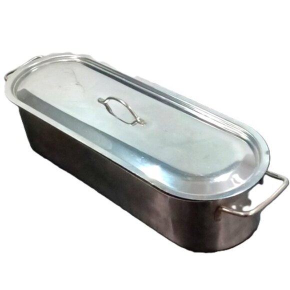 Large Stainless Steel Salmon Fish Poacher with 2 Handles, Rack and Lid 20'' Long - Picture 1 of 5